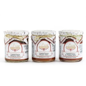 vidalia onion picante salsa, jalapeno salsa, tomato salsa